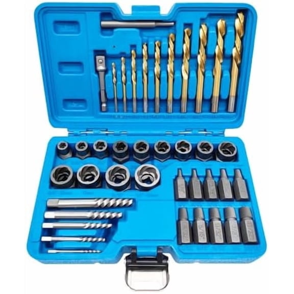 40PCS Bolt Screw Extractor Set, Easy Out Bolt Remover Adaptor Kit with Hex Adapter, Knockout Pin, Left Hand Cobalt Drill Bit, Bolt Extractor Removal Tool for Damaged, Studs, Rusted, Screw