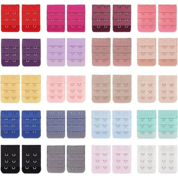 40PCS Bra Strap Extensions Mixed Color Elastic Corset Extender 2 Hooks 3 Rows Spacing Corset Extender with Stainless Steel Rings and Hooks