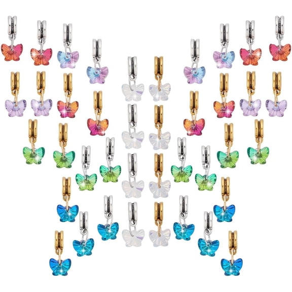 40PCS Butterfly Glass Charms Pendants 10 Styles AB Color Butterfly Large Hole Dangle Pendants with Clasps 20mm Long