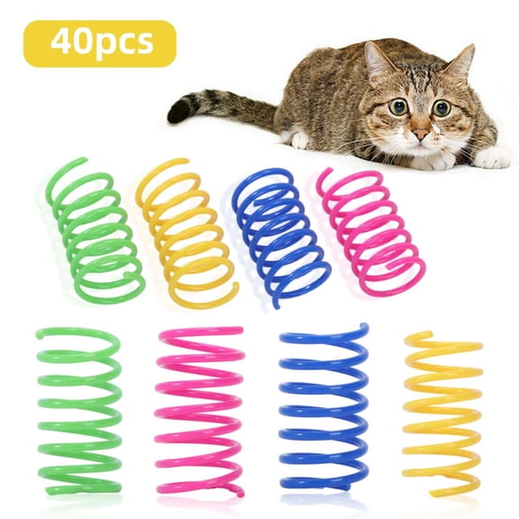 40PCS Cat Spring Toys for Indoor Cats, Interactive Coil Springs for Self Play, Durable Plastic Spiral Spring, Biting, Swatting Creative Kitten Toy