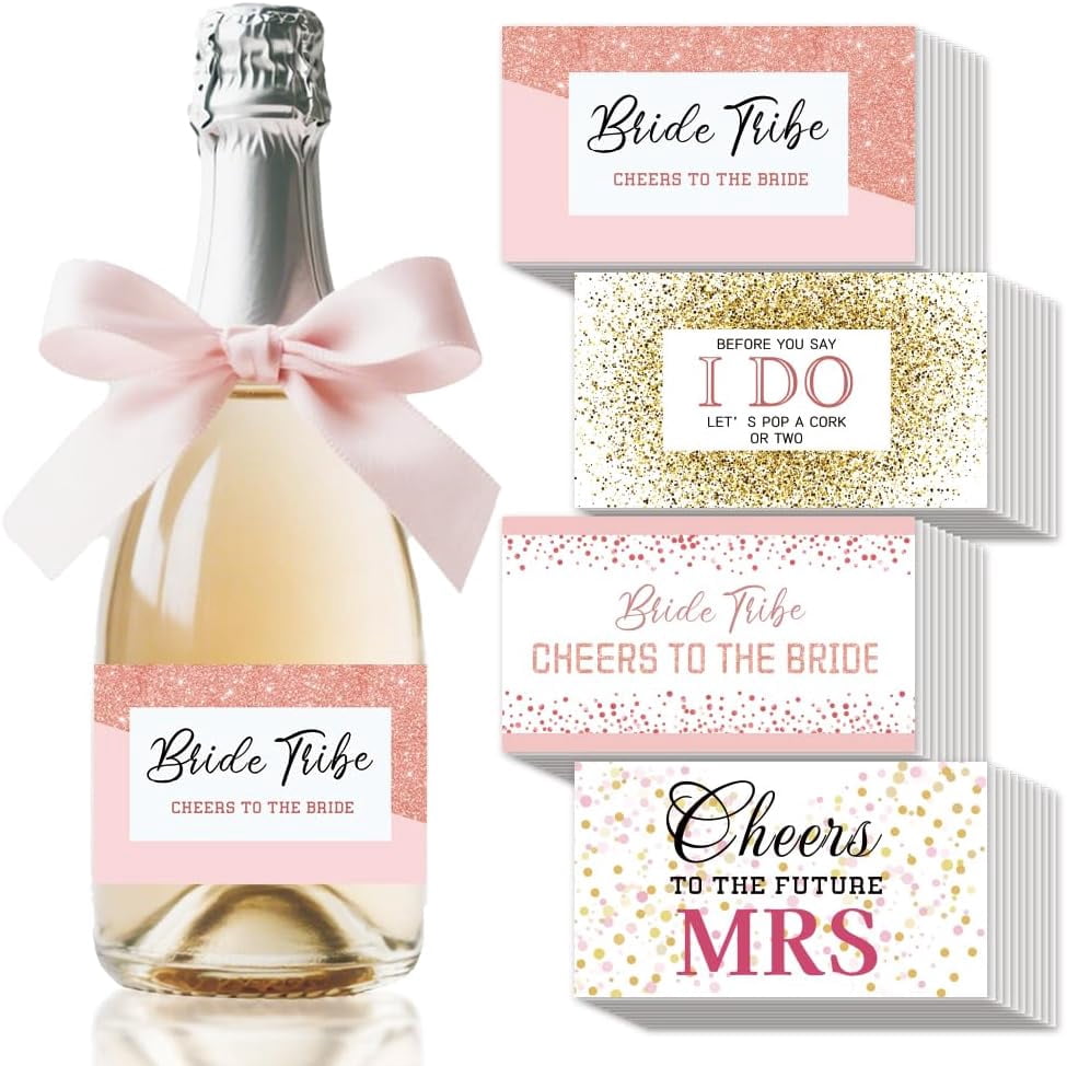Bride Tribe Mini Wine & Champagne Bottle Labels – Set Of 16 Glitter Stickers For Bridal Shower Favors