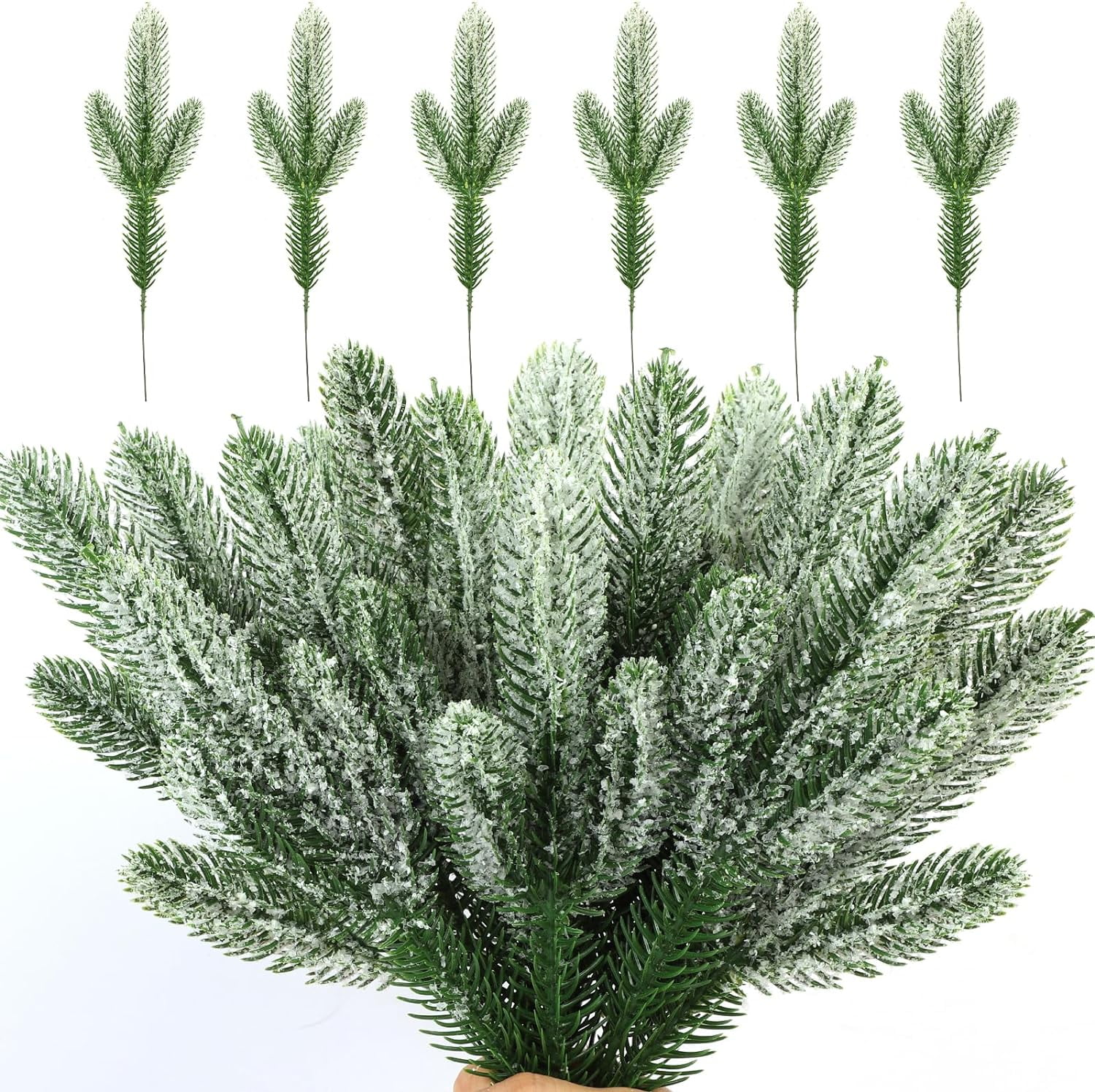 40PCS Christmas Snow Frosted Pine Branches Artificial Faux Fake