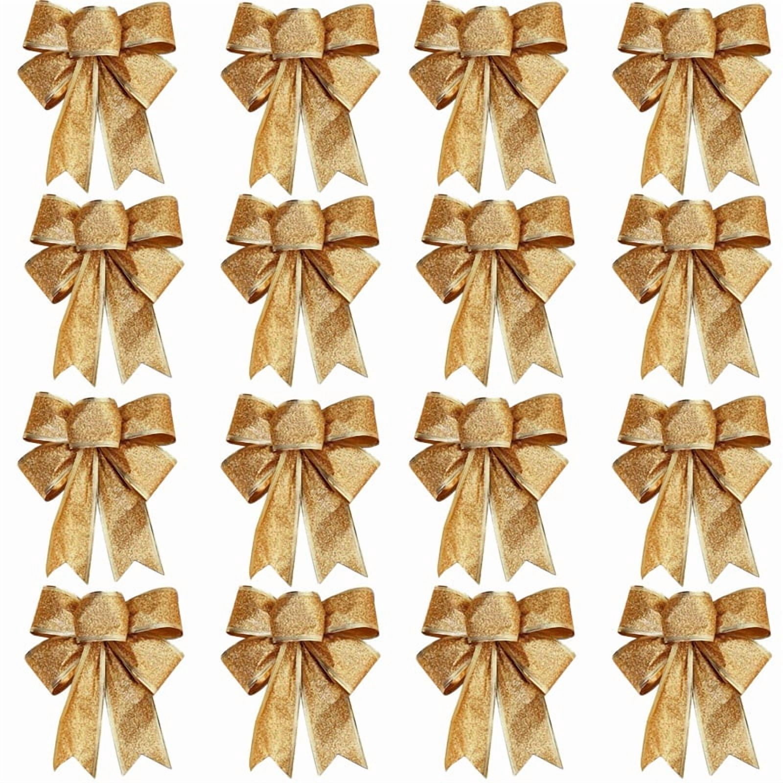 40PCS Christmas Tree Decoration Bows Ribbon Gold 25 X 21cm Xmas Ornaments