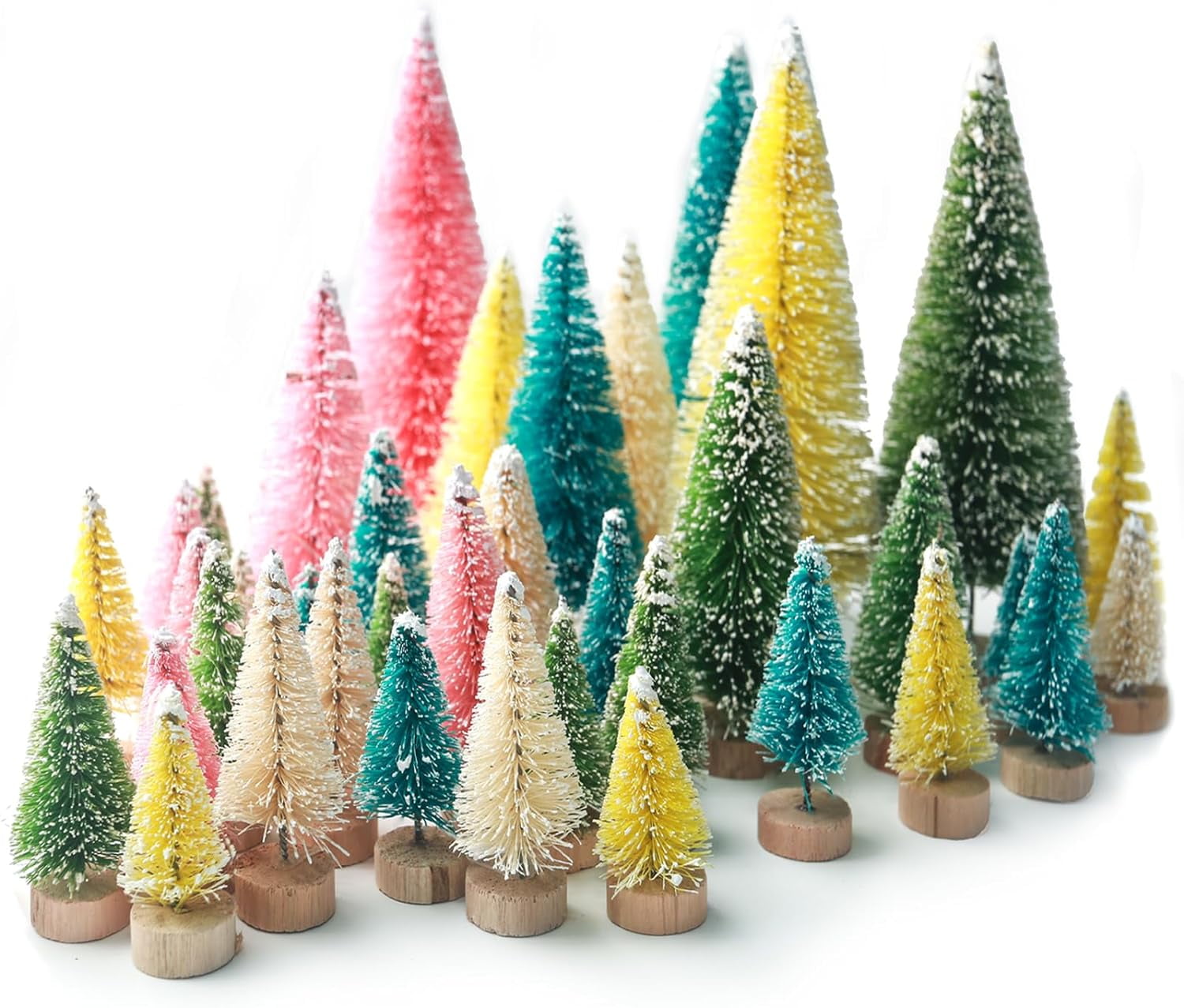 40PCS Colorful Mini Christmas Trees, Snow Frosted Sisal Trees Colored