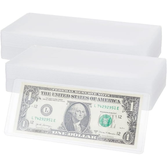 40PCS Currency Topload Holder 3x6.9inch Clear Rigid Plastic Protective Dollar Bill Sleeves Banknotes Top-Insert Holders Rectangle Plastic Dollar Bill Holder for Paper Currency Collectors