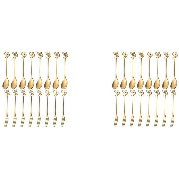 40PCS Dessert Spoon and Fork Set Cake Coffee Fruit Stainless Steel -Gold