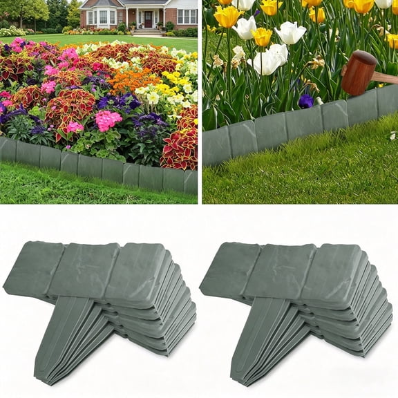 40PCS Garden Lawn Edging Border,Stone Effect Plastic Fence Flower Bed Lawn Edging DIY Decor