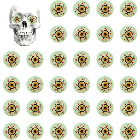 40PCS Glow in The Dark Eyeball Plastic Bouncy Ball 30mm Halloween Bouncing Balls Skull Eyeball Filler Halloween Scary Realistic Eyes for Halloween Party