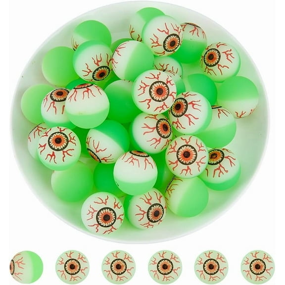 40PCS Glow in The Dark Eyeball Plastic Bouncy Ball 30mm Bouncing Balls Eyeball Filler Scary Realistic Eyes for Party Decor