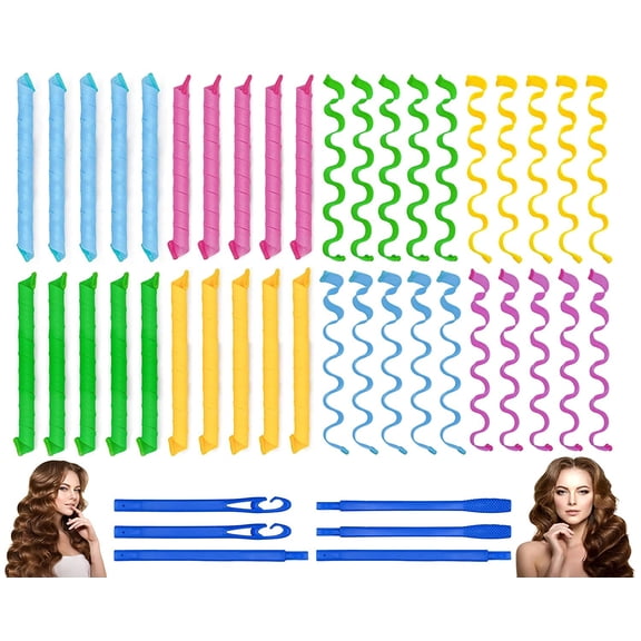 40PCS Hair Curlers Heatless Wave and Spiral Two Styles Formers(16inches) with 4PCS Styling Hooks Magic Hair Rollers No Heat Damage for Women and Kids Short and Medium Hair (16inch)