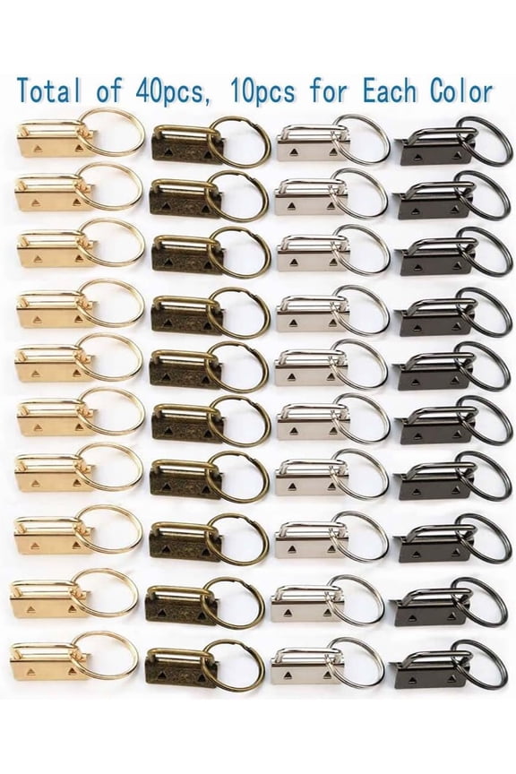 40PCS Key Fob Hardware, 1Inch Key Fob Keychain Wristlet Set, Silver Fob Chain Wristlet Hardware with Split Rings Key Rings