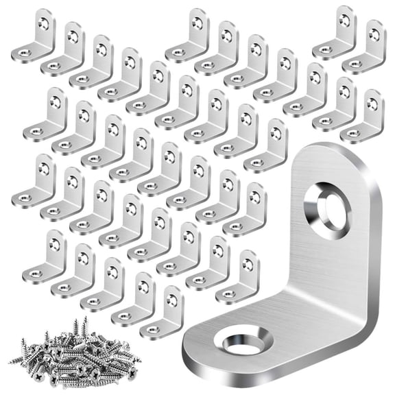 40PCS L Bracket Corner Brace, Stainless Steel L Brackets for Shelves, Metal Corner Bracket, Small Right Angle Brackets for Wood Furniture Chair Drawer Cabinet with 80PCS Screws (0.79 x 0.79 inch)