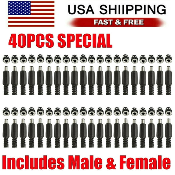 40PCS MALE BARREL JACK PLUG FEMALE SOCKET PANEL MOUNT DC 12V POWER CONNECTORS