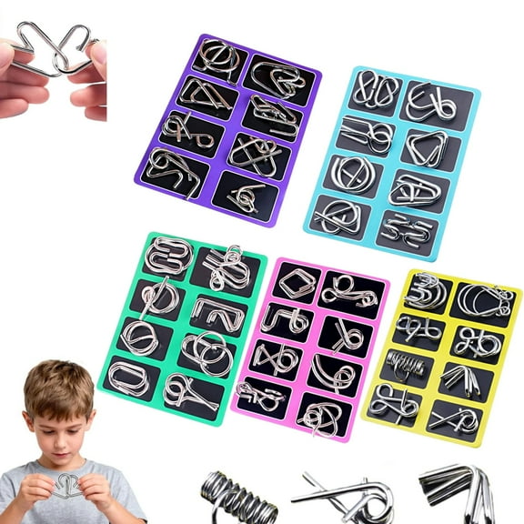40PCS Metal Montessori Puzzles, Montessori Puzzles Metal Wire Puzzle Set, Logic Toys with Carry Pouch for Teens Adults Challenge Home Party Challenge Office School(5 Pcs)