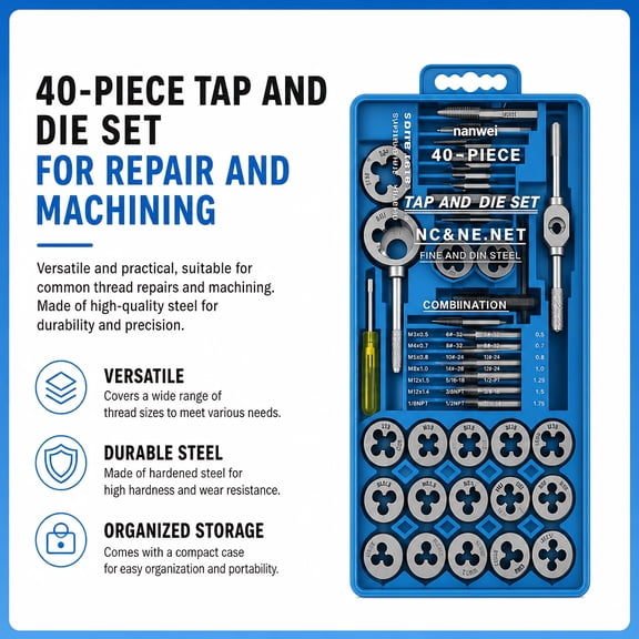 40PCS Metric Tap and Die Set, M3-M12 Threading Tools for DIY & Professional Use