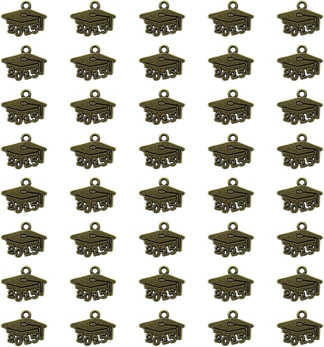 40PCS Mini 2025 Year Charms Graduation Cap Decorations Metal Tassel Charm Pendant for Graduation