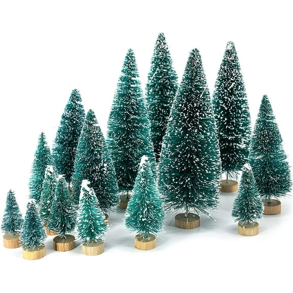 40PCS Mini Christmas Trees, 5 Sizes Artificial Sisal Trees Bottle Brush Xmas Trees with Wooden Base for Xmas Winter Home Table Decoration