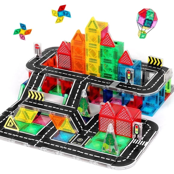 40PCS Mini Magnetic Tiles Track Set, Compact Portable Building Playset with Durable Metal Storage Tin for Daily Kids Play