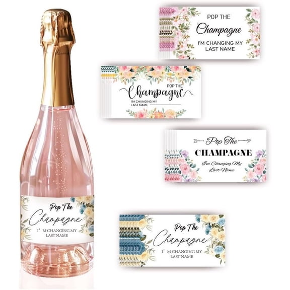 40PCS Mini Wine Bottle Labels 4 Styles Rectangle Wine Label Watercolor Flowers Text Champagne Bottle Sticker for Wedding Anniversary Bridal Shower Birthday Graduation Party Real 18K Gold Plated