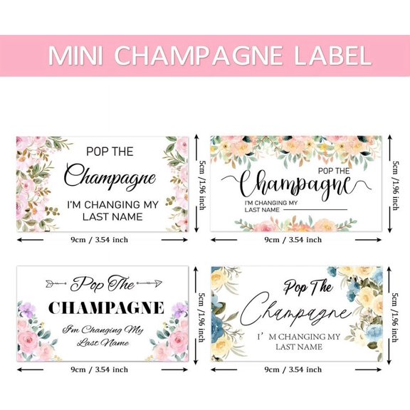 40PCS Mini Wine Bottle Labels 4 Styles Rectangle Wine Label Watercolor Flowers Text Champagne Bottle Sticker for Wedding Anniversary Bridal Shower Birthday Graduation Party