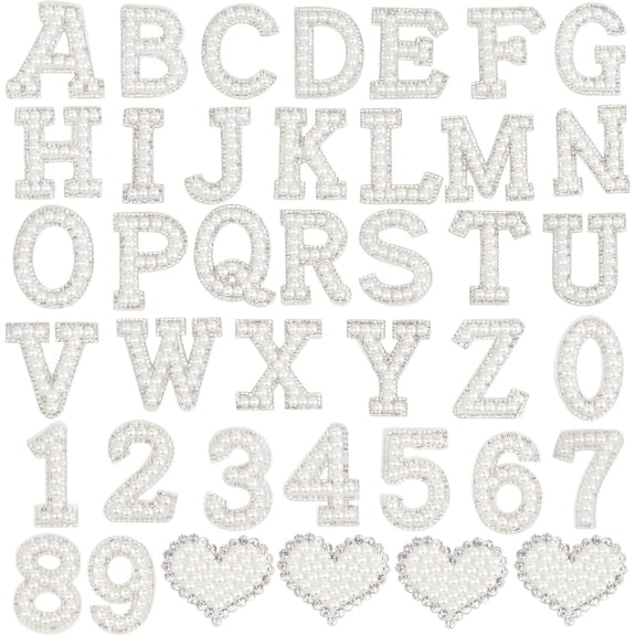 40PCS Pearl Rhinestone Letters Numbers Patches Self Adhesive Alphabet A-Z Glitter Number 0-9 Heart Pearls Repair Patch Stickers for DIY Clothing Bags Backpacks Crafts Decor