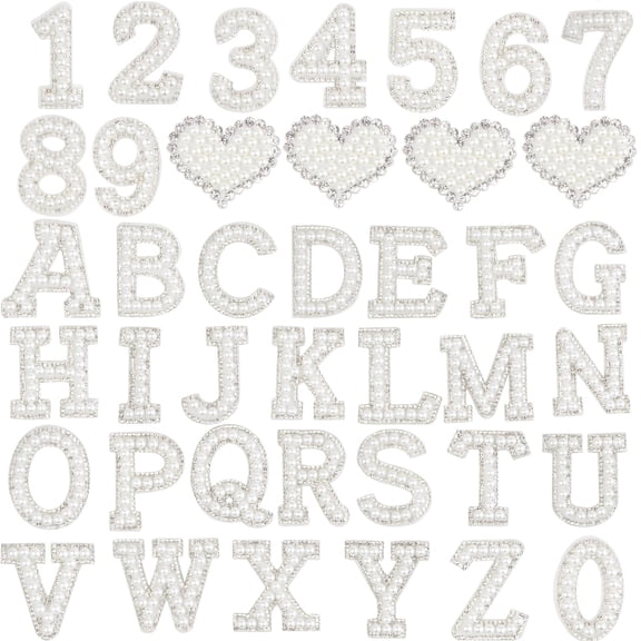 40PCS Pearl Rhinestone Letters Numbers Patches Self Adhesive Alphabet A-Z Glitter Number  Patch Stickers for DIY Clothing Bags Backpacks Crafts Decor