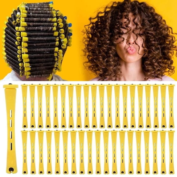 LUIFAC Professional 3.5" x 3.5" x 1.6" ABS Self-Holding Hair Roller, 40 Piece Set, for Natural Waves & Curls, Yellow