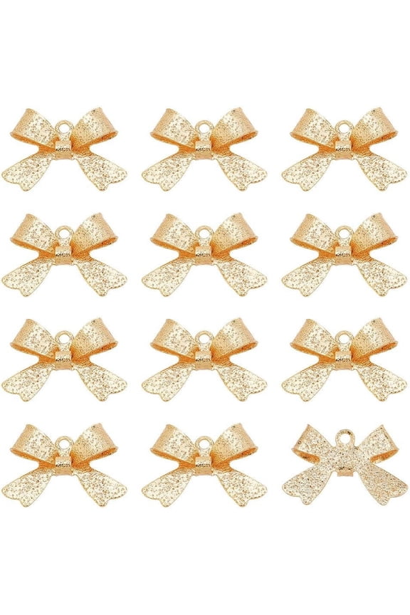 40PCS Real 18k Gold Plated Brass Charms 10.5x15x3.5mm Bow Charms with Horizontal Loop Charms for DIY Necklaces Bracelets and Jewellery Making Hole: 1mm Gold