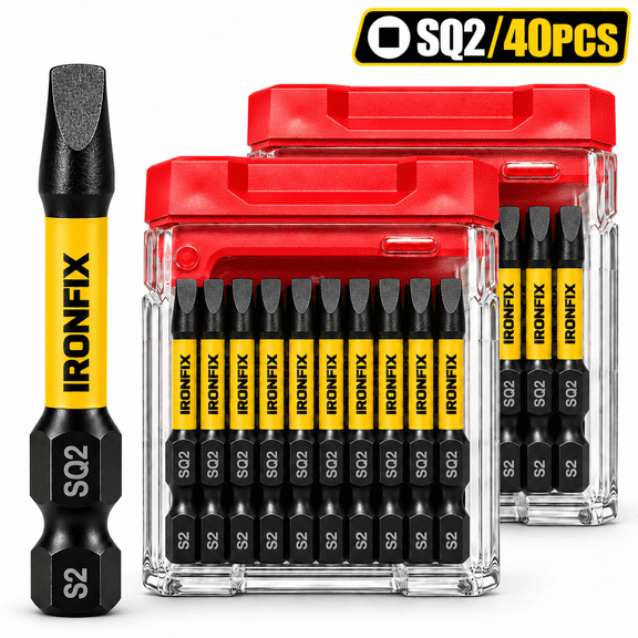 40PCS SQ2 Square Drive Bits, 2 Inch Long Impact Driver Bit Set, S2 Alloy Steel SQ2 Screwdriver Bits with 1/4 Inch Hex Shank, 2 Packs for Deck Building, Fence Installation, Woodworking & Furniture Ass
