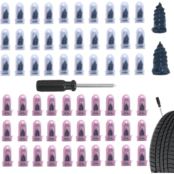40PCS Screw Plugs for Tires, Fast Self-Service Tire Repair Tools, Flat Tire Repair Screw in Rubber Plug, Heavy Duty Puncture Tire Nails Kit with 2 Sizes for Car Motorcycle