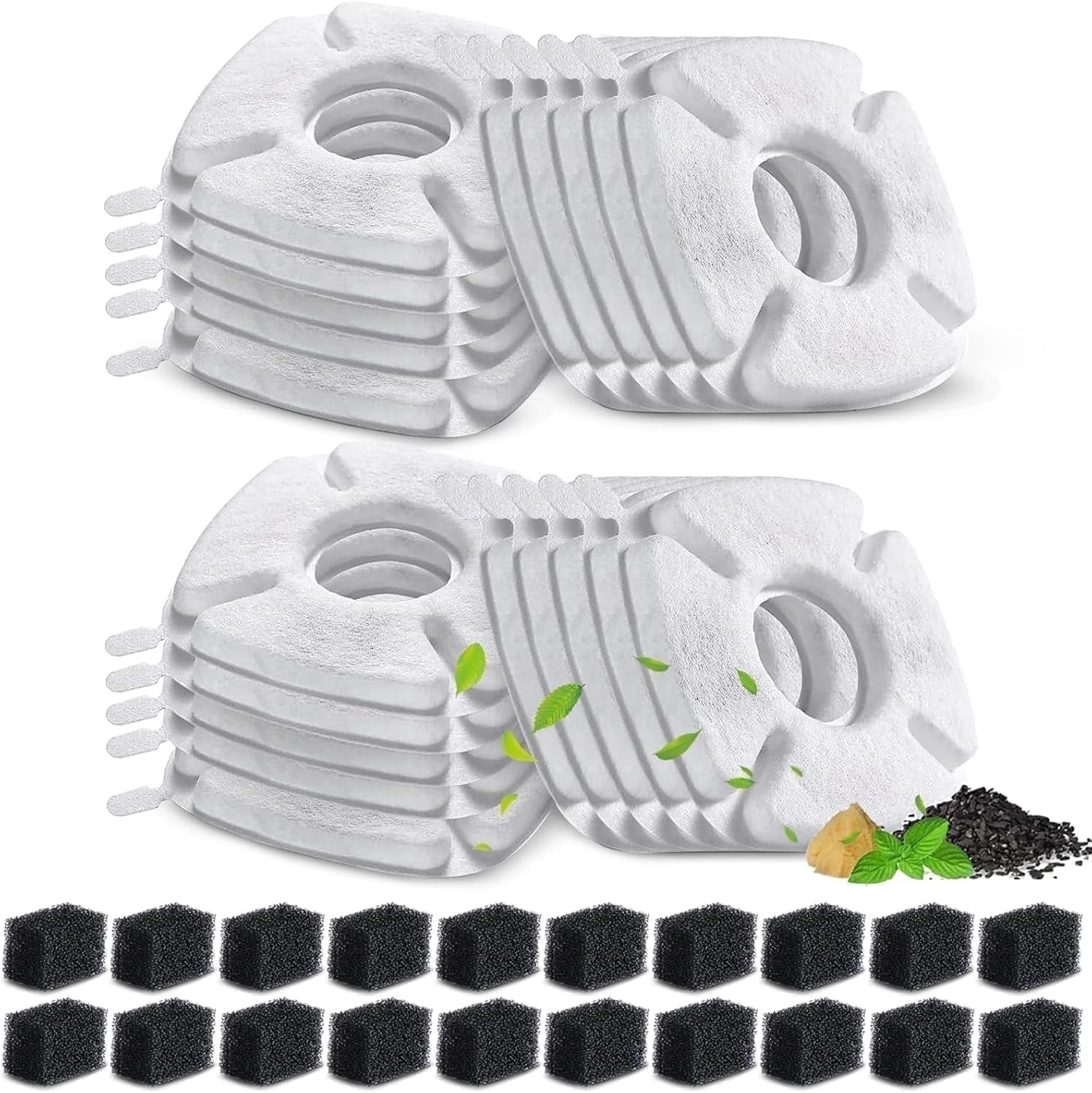 40PCS/Set Cat Water Fountain Filter, Compatible with veken /Ophanie 95oz/2.8L Pet Fountain Replacement Filters, 20 Sponges and 20 Water Fountain Filters for Cat Fountain Dog Water Bowl Dispenser