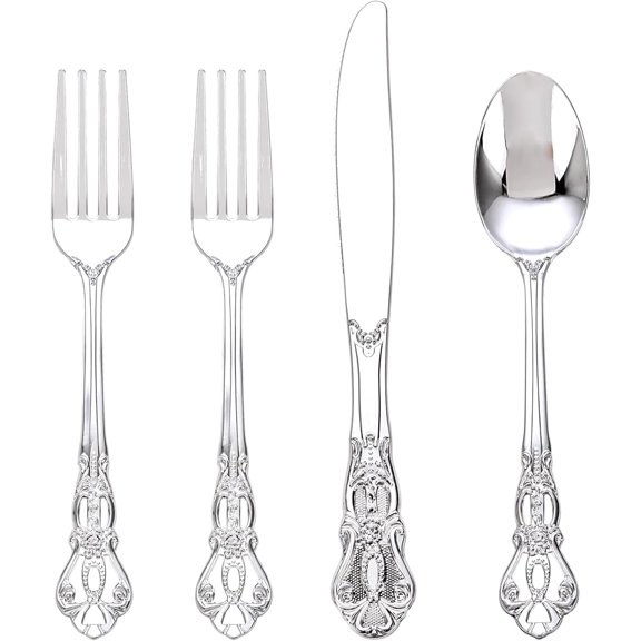 40PCS Silver Plastic Silverware - Elegant Cutlery Sets for Party