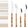 thumbnail image 1 of 40PCS Silverware Set for 10, Bamboo Handle Flatware Set, Stainless Steel Cutlery Set for Home Restaurant and Party, Bamboo Forks Spoons and Knives Set, Polished Tableware, 1 of 7