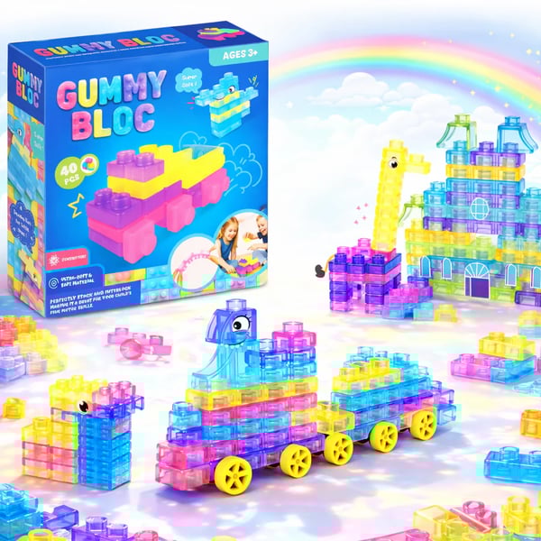 40PCS Squishy Jelly Building Blocks, Soft Sensory Snap Bricks for Kids, Translucent Flexible Construction Toy, STEM Learning Creative Play Set