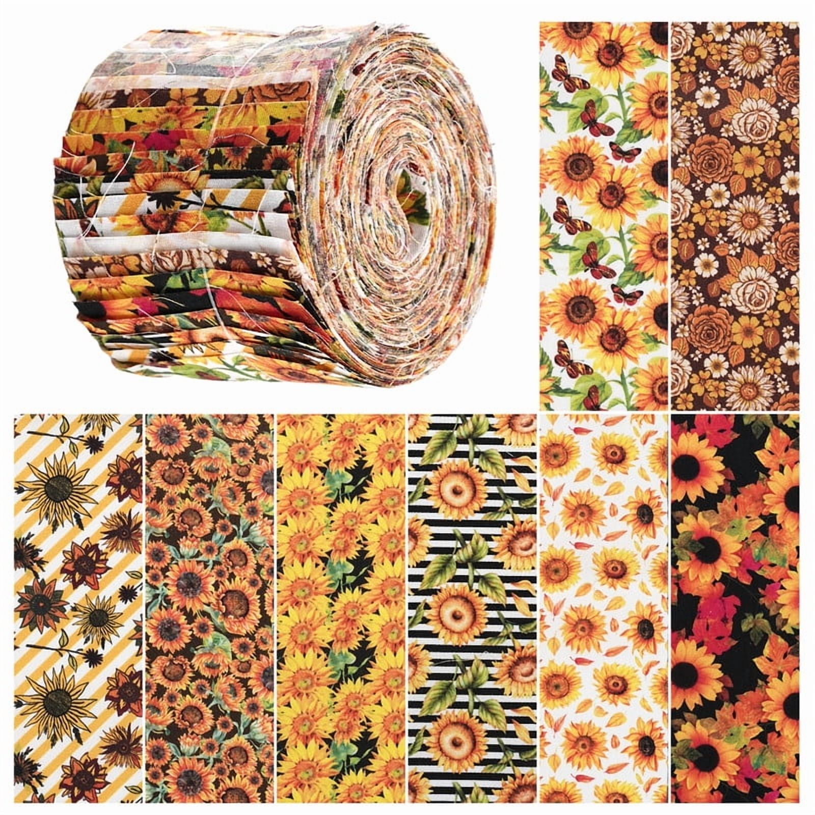 40PCS Sunflower Quilting Fabric Roll 2.5x39 Inches (6.5x100 cm) Fabric Jelly Patchwork Precut Strips Bundles for Holiday Materials Craft DIY Sewing Cloths（Sunflower）