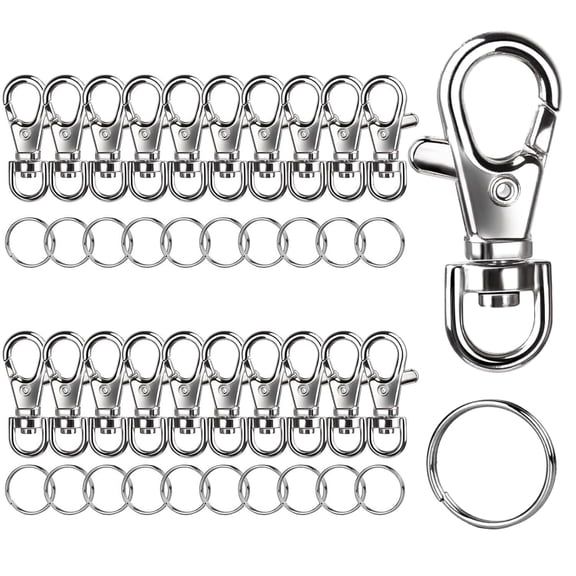 40PCS Swivel Clasps Lanyard Snap Hooks, 20PCS Small Lobster Claw Keychains Clasp and 20PCS Key Chain Ring for Keychain Clip, Key, Jewelry Making, Art Craft, Sewing Projects, Silver (2/5”Inside Width)