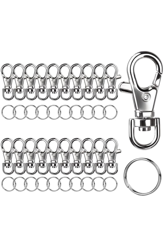 40PCS Swivel Clasps Lanyard Snap Hooks, 20PCS Small Lobster Claw Keychains Clasp and 20PCS Key Chain Ring for Keychain Clip, Key, Jewelry Making, Art Craft, Sewing Projects, Silver (2/5”Inside Width)