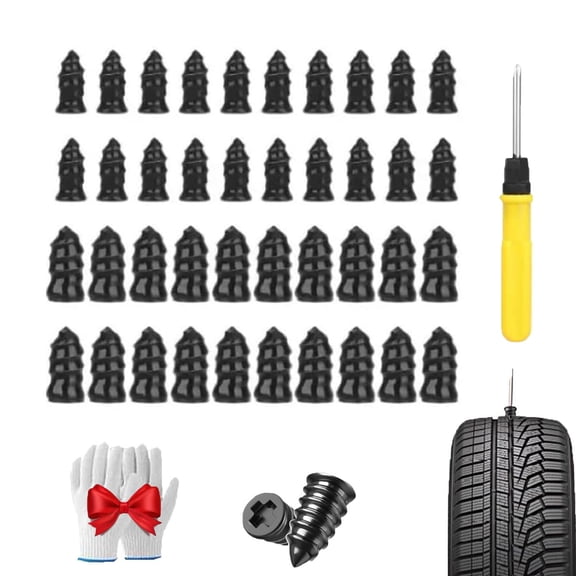 40PCS Tire Repair Rubber Nails Kit with 2 Sizes, Tire Fix Rubber Nail Kit, 2025 New Screw in Tire Repair Plugs, Tire Repair Tools for Car, Motorcycle, Truck