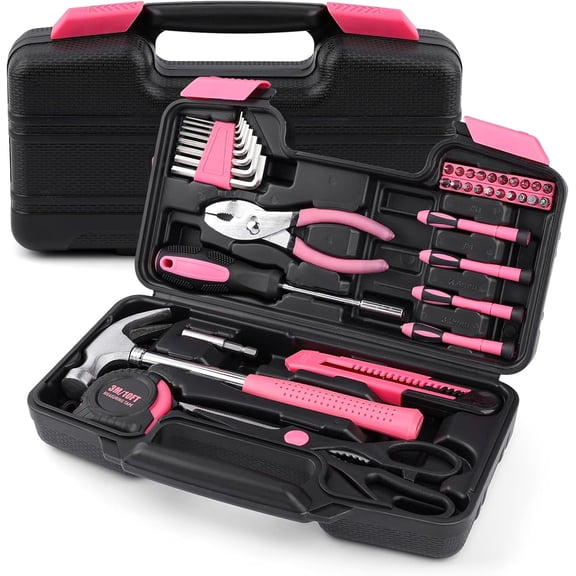 40PCS Tool Set , Small Tool Kit, General Household Tool Box for Home Repair, Ideal Gift Choice (Pink)