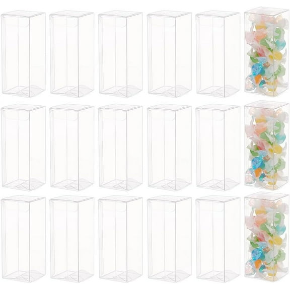 40PCS Transparent PVC Favor Boxes 1.57x1.57x3.94 inch/4x4x10cm Rectangle Clear Plastic Containers for Christmas Wedding Party Birthdays Favors
