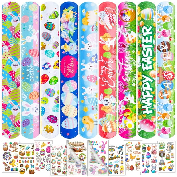 40PCs Easter Day Slap Bracelets Party Favors with Easter Day Tattoo for Kids Boys Easter Day Party Favors