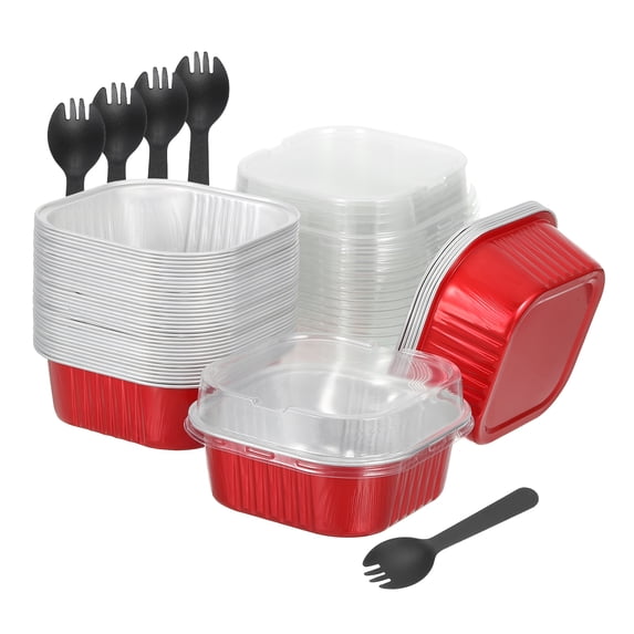 40Pack 10oz Disposable Mini Cake Pans with Lids and Spoons for Baking Cupcakes Red