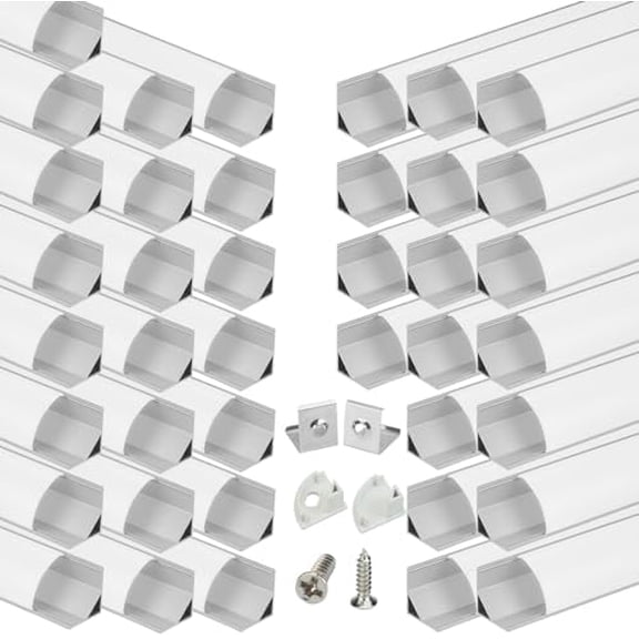 40Pack 3.3FT/1M V Shape LED Channel Silver Aluminum LED Strip Diffuser Channel with Milky White Cover Frosted Corner Lighting Easy Installation V1SW WW 1M$$