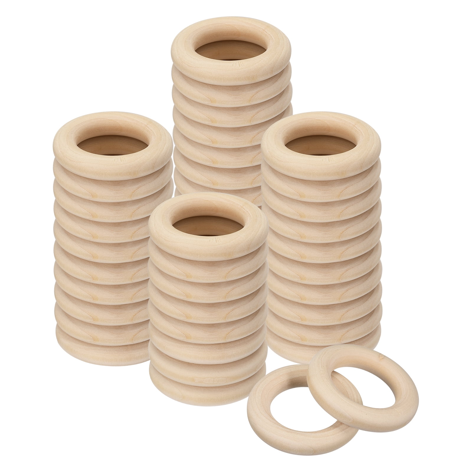 40Pack 50mm(2-inch) Natural Wood Rings, 10mm Thick Smooth Unfinished ...
