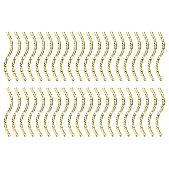 40Pack Brass Curved Tube Beads, 1.5x30mm S Shape Plating Noodles Spacer Bead, Gold Tone