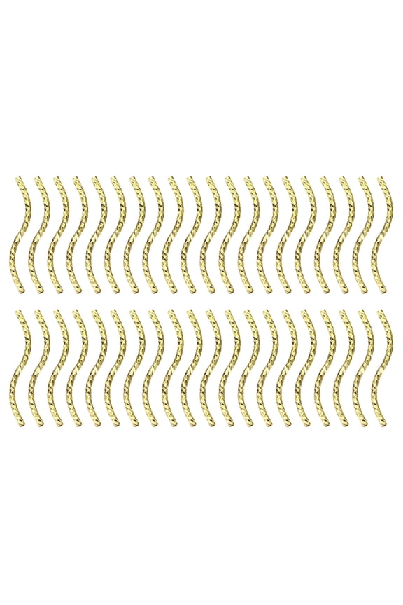 40Pack Brass Curved Tube Beads, 1.5x30mm S Shape Plating Noodles Spacer Bead, Gold Tone