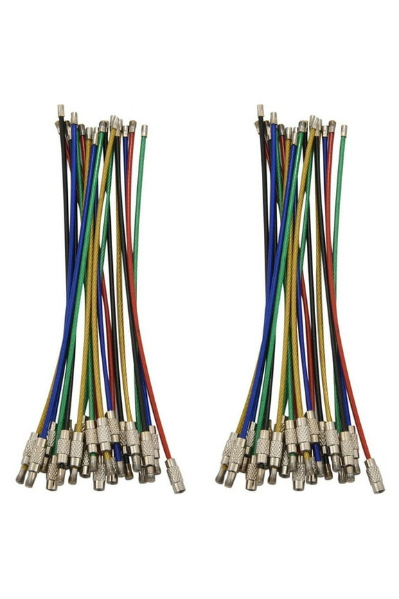 40Pack Colored Nylon Coated Stainless Steel Wire Keychains 2mm 6.3 Inches Aircraft Cable Key Ring Loops
