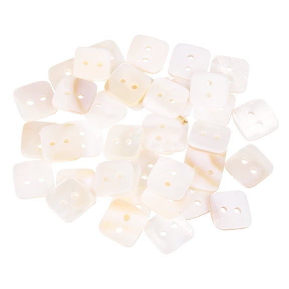 40Pack Natural Shell Button, 2 Hole 15mm Square Mother of Pearl Buttons, White