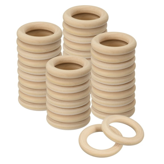 40Pack 45mm(1.8-inch) Natural Wood Rings, 8mm Thick Smooth Unfinished Wooden Circles