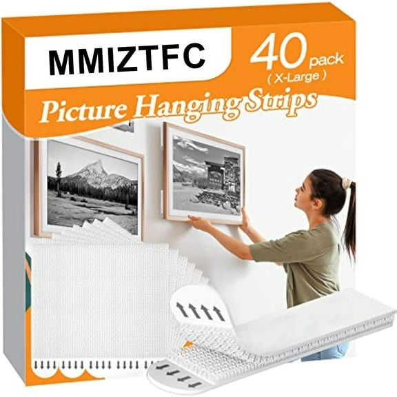 40Pack Picture Hanging Strips,Picture Hanger Kit, Removable Damage Free,Picture Hanging Hooks,White Medium